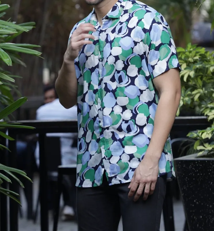 Blue Printed Rayon Shirt
