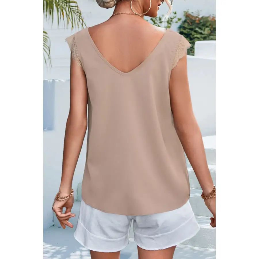 Lace Detail Eyelash Trim V Neck Tank