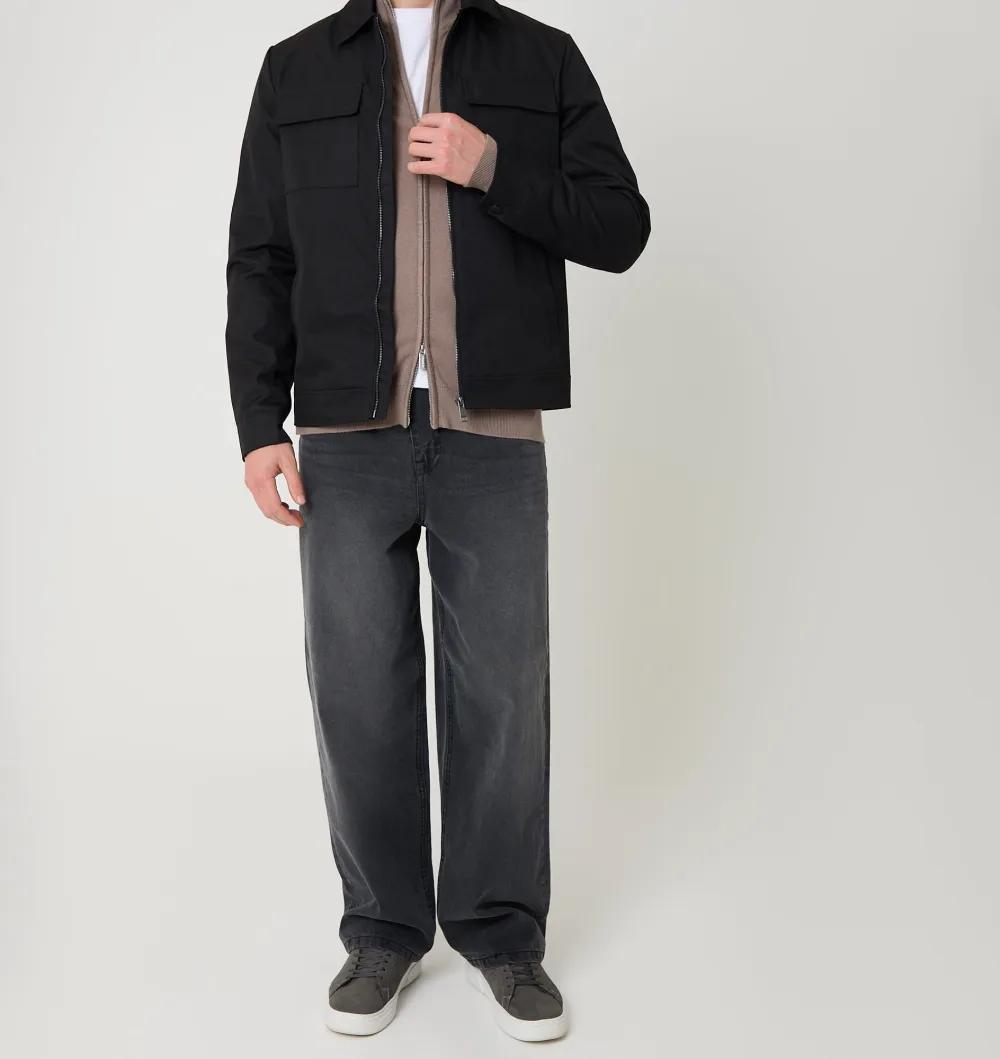 Men's Black Water-Resistant Lightweight Zip Jacket