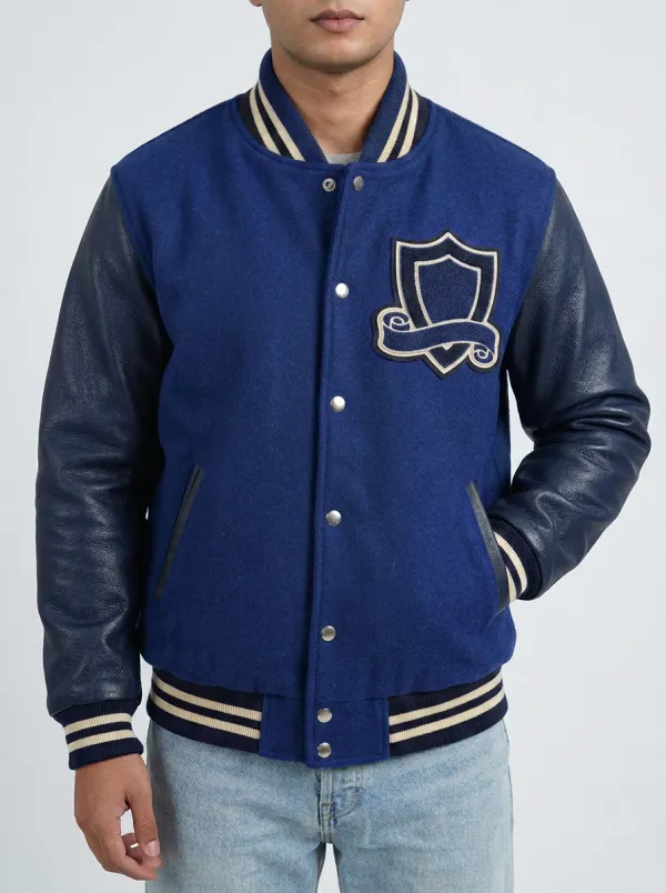 Men's Shield Patch Embroidered Wool Baseball Jacket