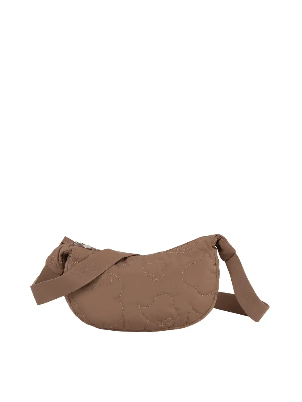 Quilted Heart Motif Nylon Crossbody Sling Bag