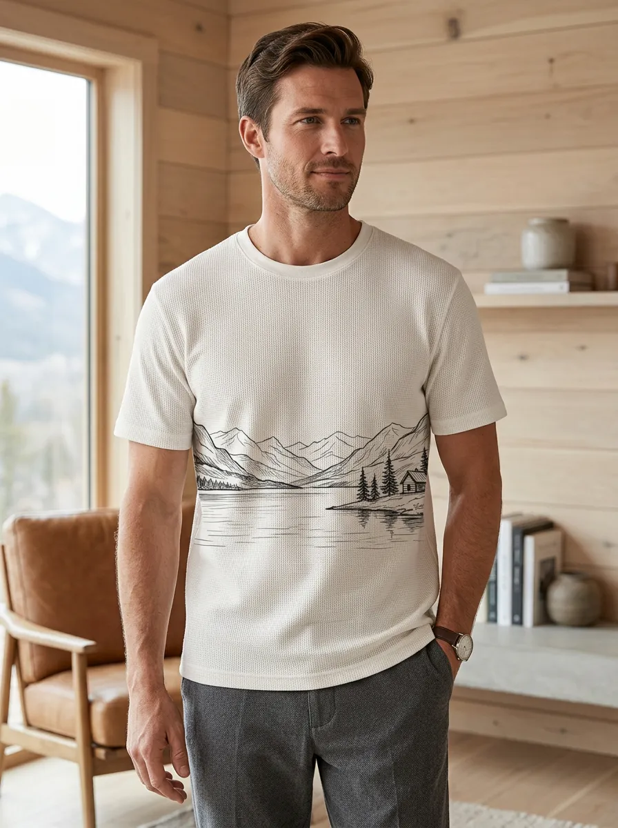 Men's Nature Lover Mountain Lake Cabin Crew Neck T-Shirt