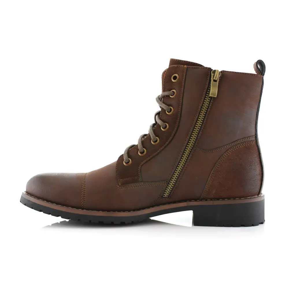 Suede Faux-Leather Cap-Toe Combat Boots