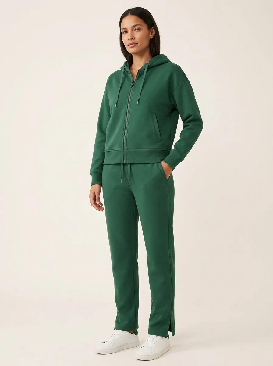 Women's Drop-Shoulder Zip-Up Hoodie and Side-Slit Jogger Set