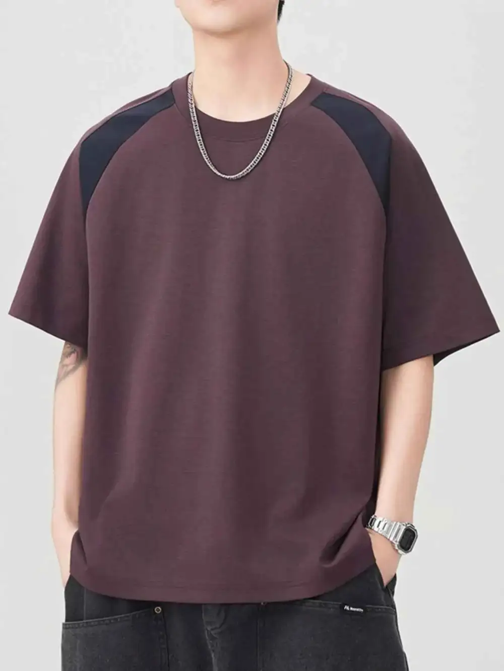 Contrast Round Neck Short Sleeve T-Shirt