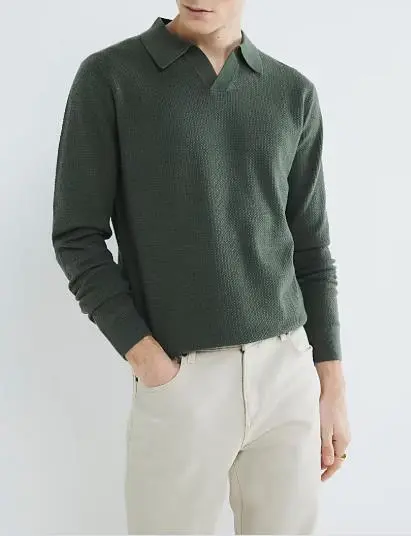Men's Green Slim Fit Trendy Textured Polo Shirt
