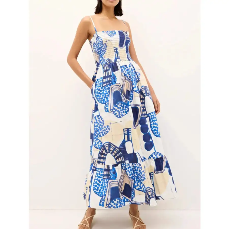 Printed Square Neck Cami Midi Dress