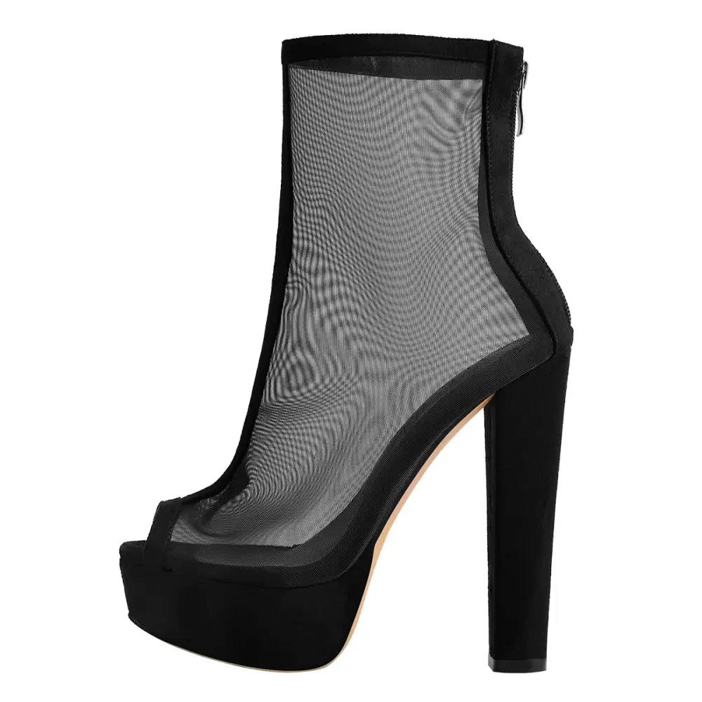 Mesh Peep Toe Platform Chunky High Heel Boot Sandals