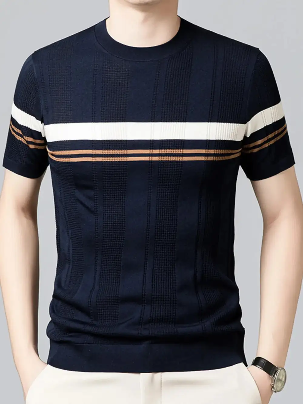 Striped Round-Neck Short-Sleeve T-Shirt