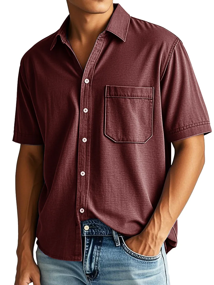 Clean Cut Short Sleeve Open Collar Pocket Shirt