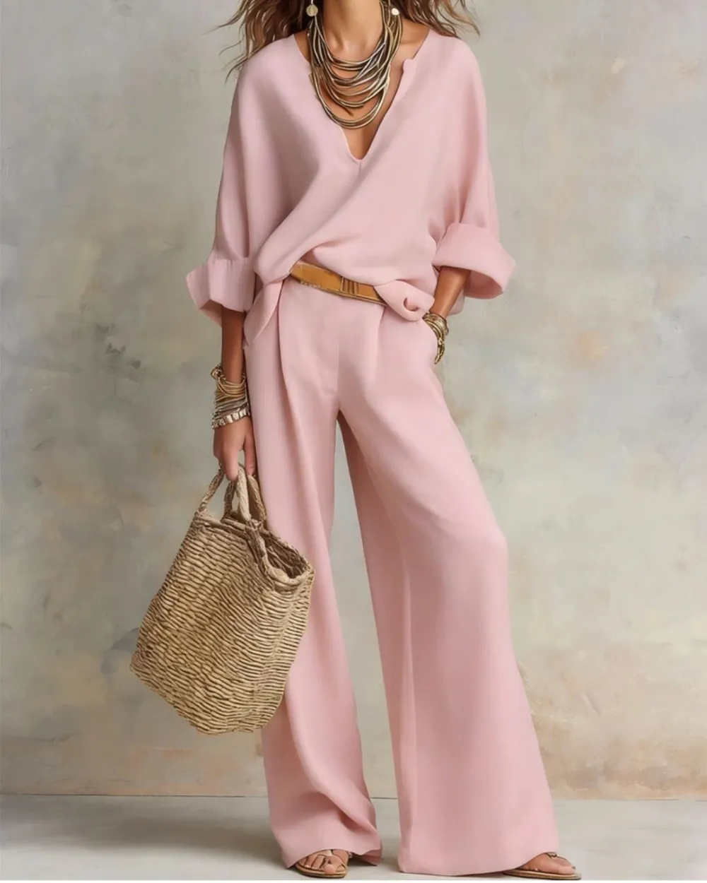 Natural Loose Fitting Resort Wear Set