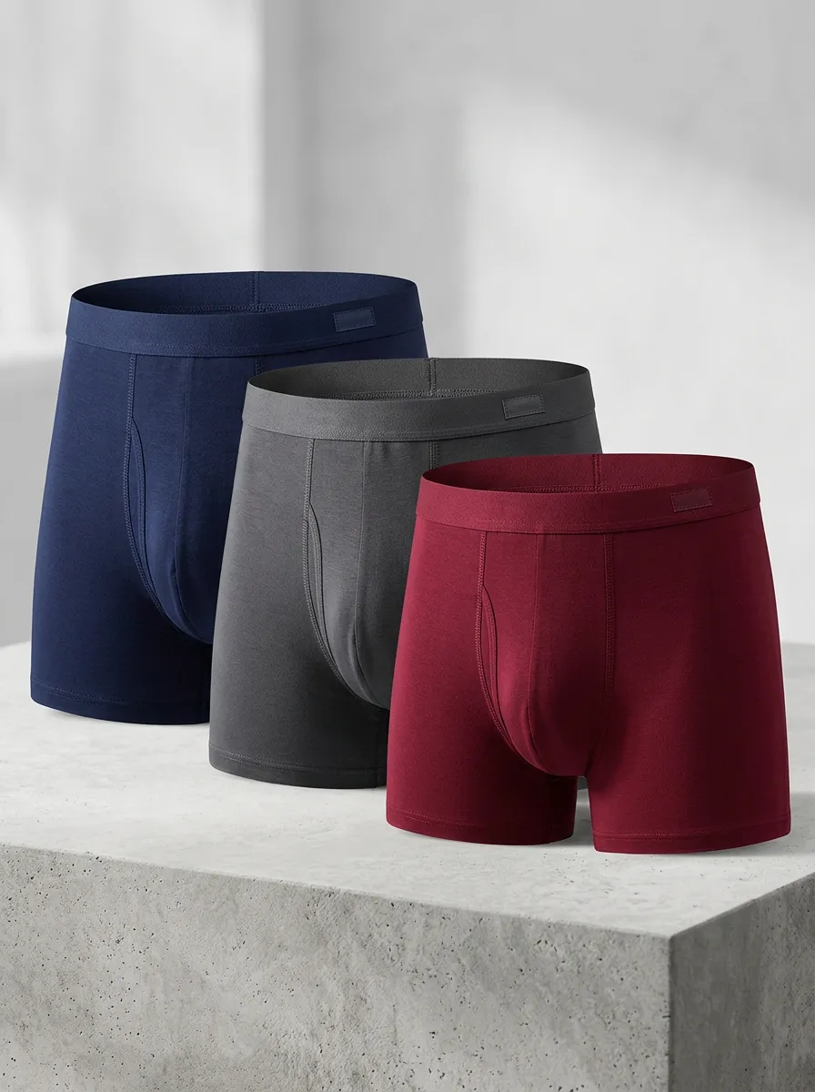 Men's Solid Color Minimalist Cotton Boxer Briefs Set