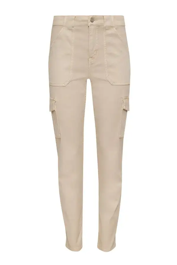 Cream Slim-Fit Straight Leg Pants