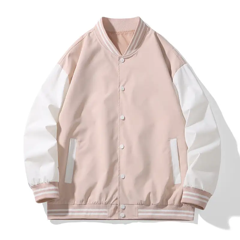 Everyday Varsity Snap Front Ribbed Trim Bomber Jacket