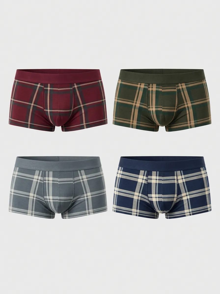 Men's Classic Plaid Pattern Multi-Pack Printed Boxer Briefs