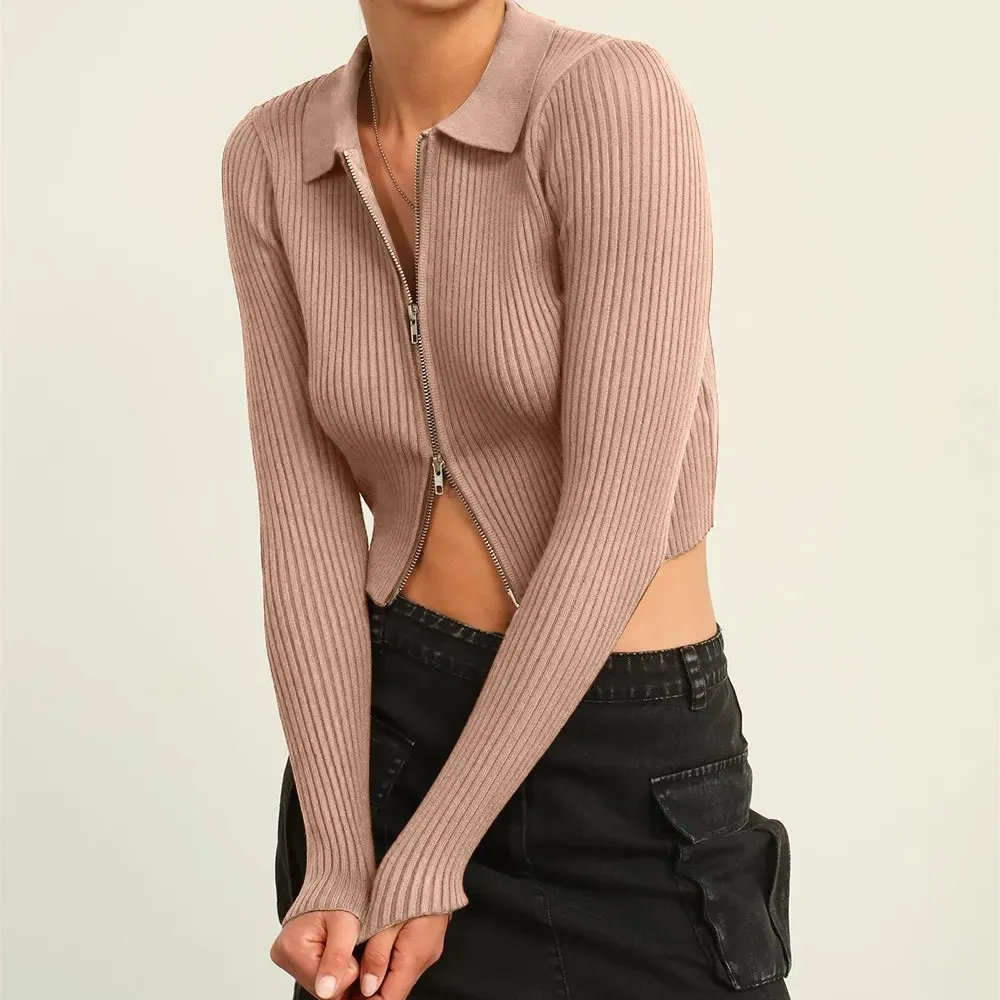 Cropped Ribbed Knit Cardigan
