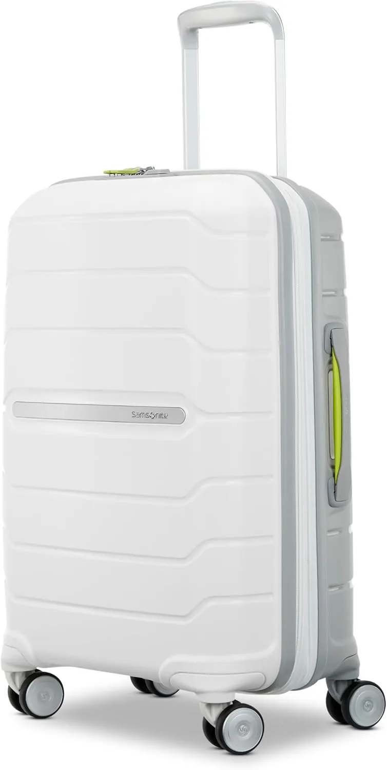 Samsonite Freeform Hardside Carry-On Luggage with Spinner Wheels - Hardshell Suitcase - TSA, Airline-Approved - Expandable Hard Shell, Smooth Rolling Wheels for Lightweight Travel - White/Grey