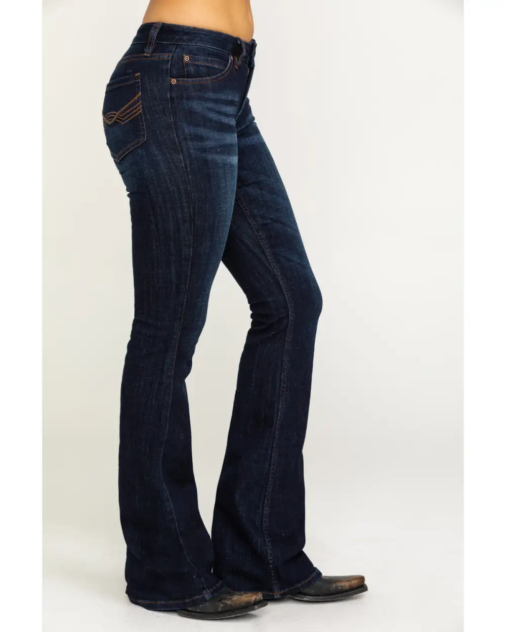 Modern Mid Rise Bootcut Stretch Denim Embroidered Jeans