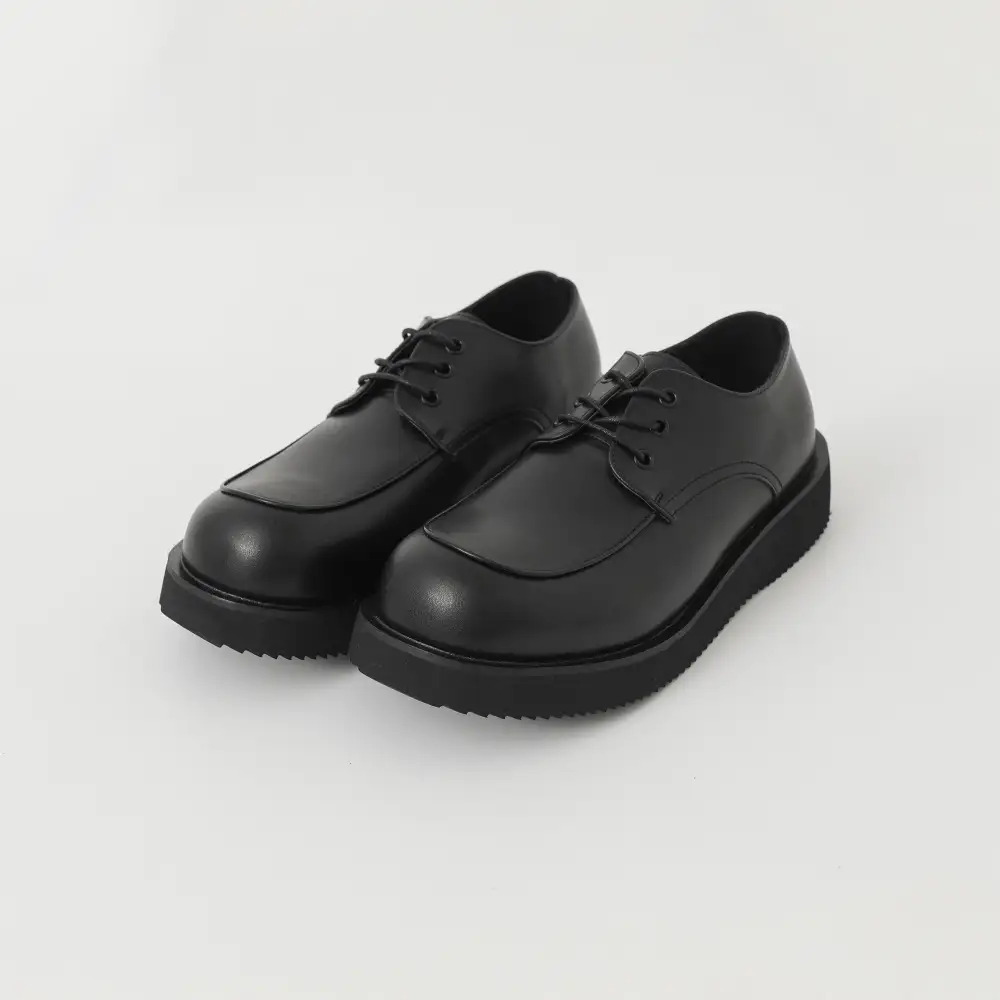 Chunky Sole Lace Up PU Leather Flat Shoes