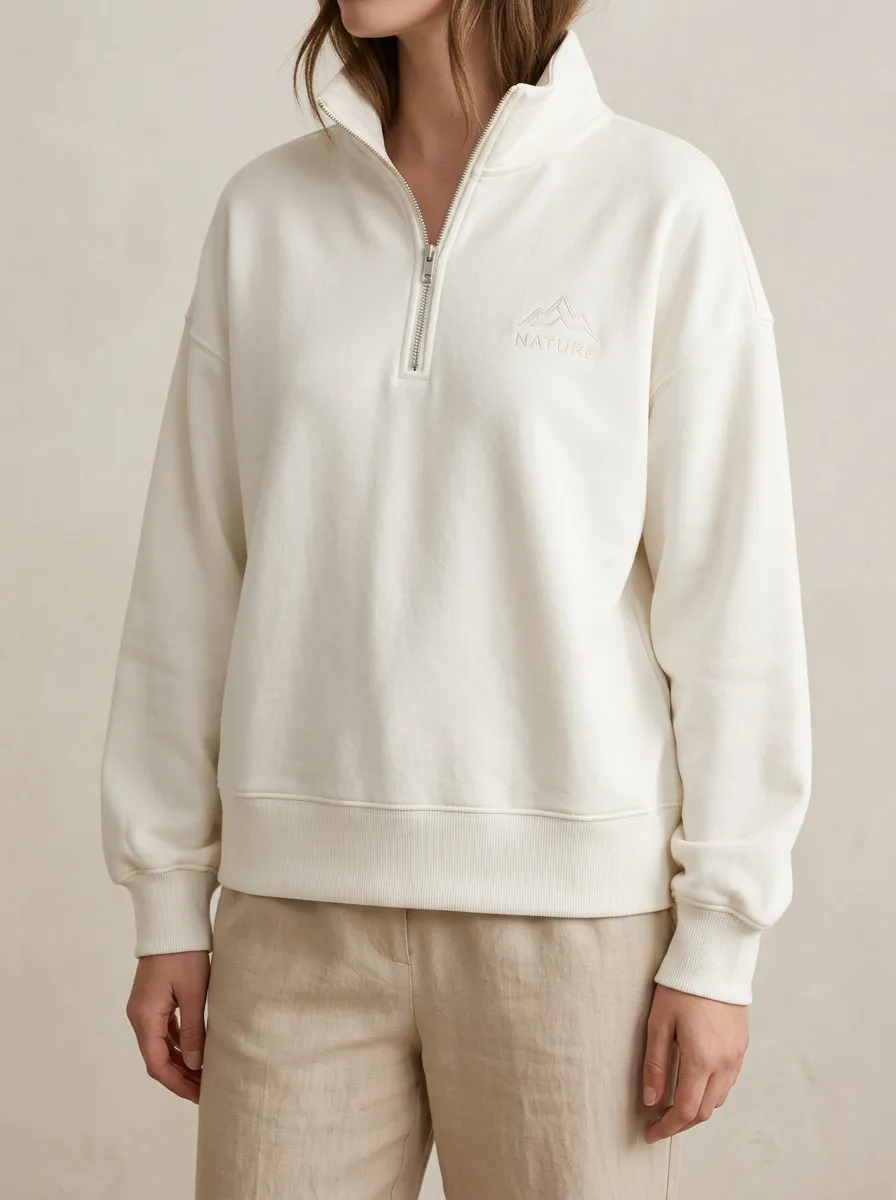 Women's Nature Lover Mountain Graphic Embroidered Quarter Zip Hoodie
