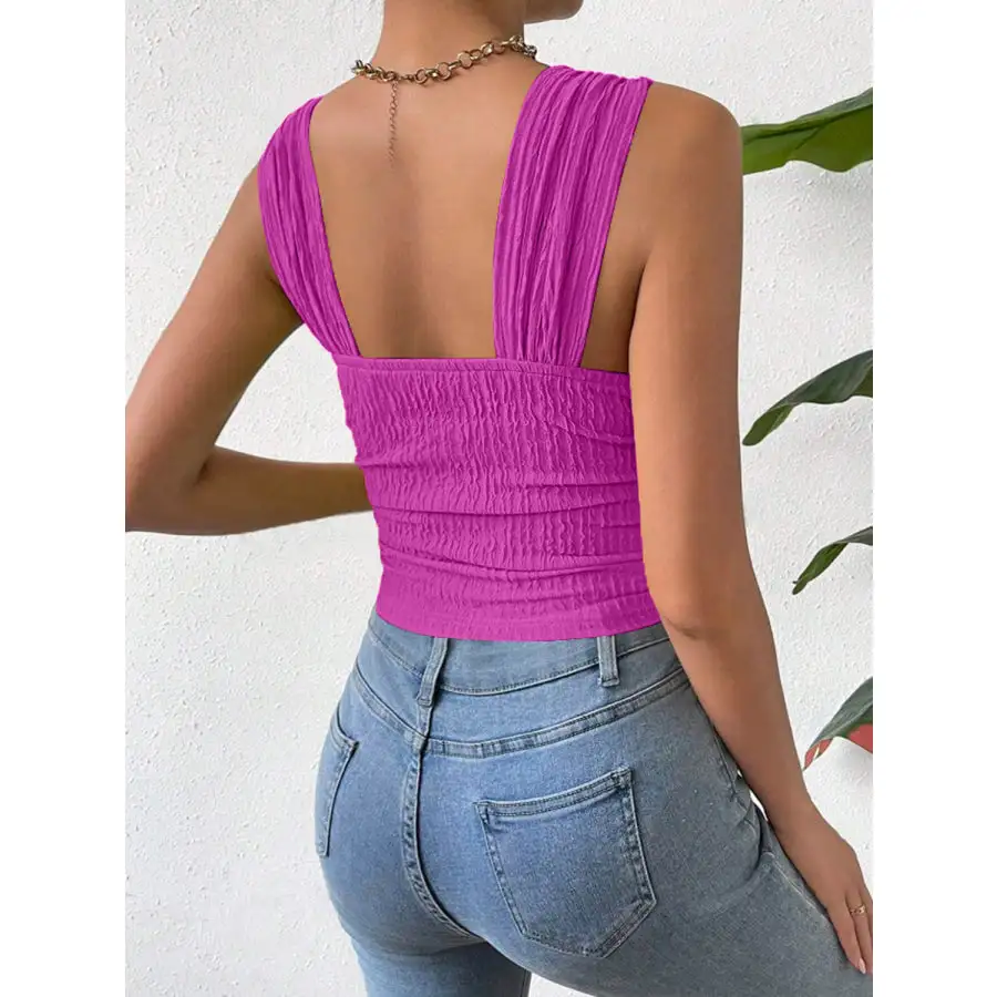 Textured Square Neck Wide Strap Tank