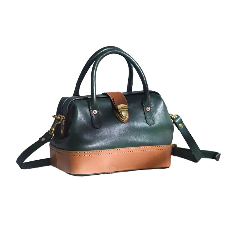 Color Block Leather Doctor Shoulder Bag