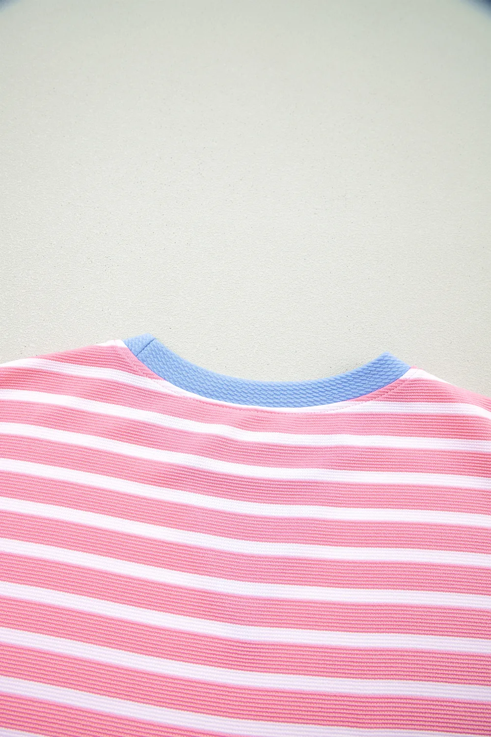 Pink Stripe Contrast Trim Loose Top
