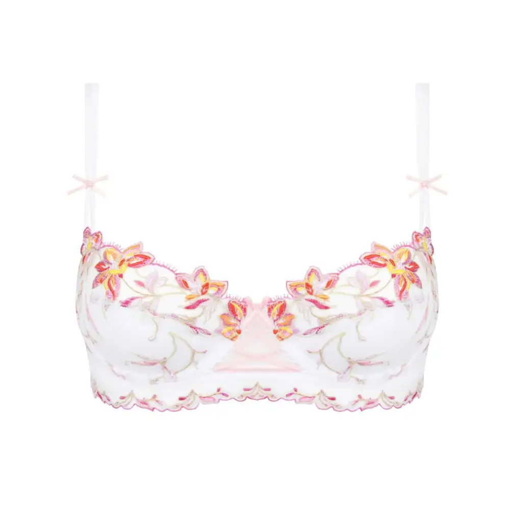 Women's Balconette Scalloped Lace Embroidery Mesh Bra