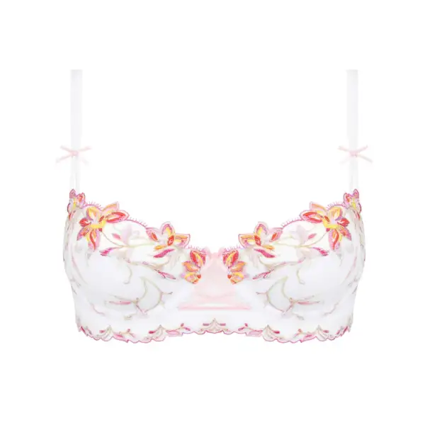 Women's Balconette Scalloped Lace Embroidery Mesh Bra
