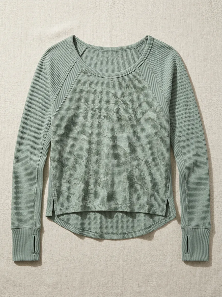 Women's Athletic Floral Waffle Knit Printed Top
