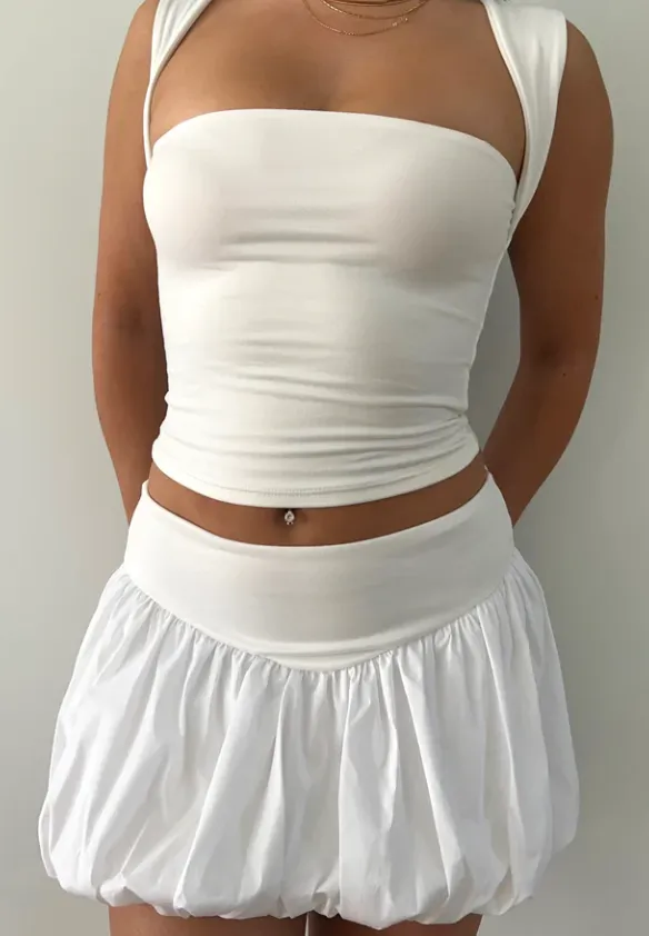 White Bubble Hem Mini Skirt