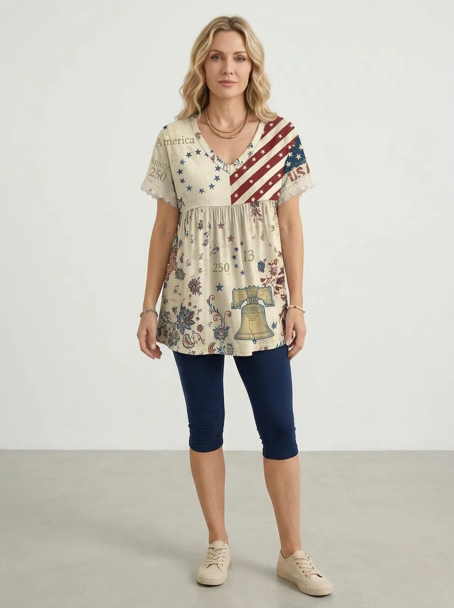 Women's USA Patriotic Liberty Bell 250th Anniversary Printed Set