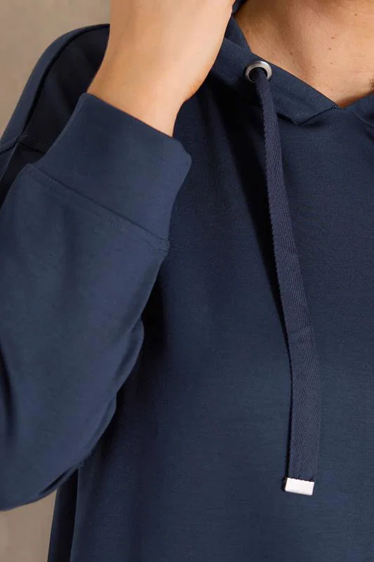 Navy Blue Luxe Drawstring Hoodie detail 3