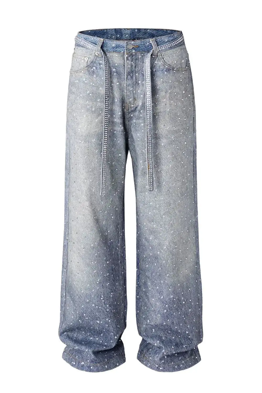Washed Rhinestone Jeans with Rhinestone Belt