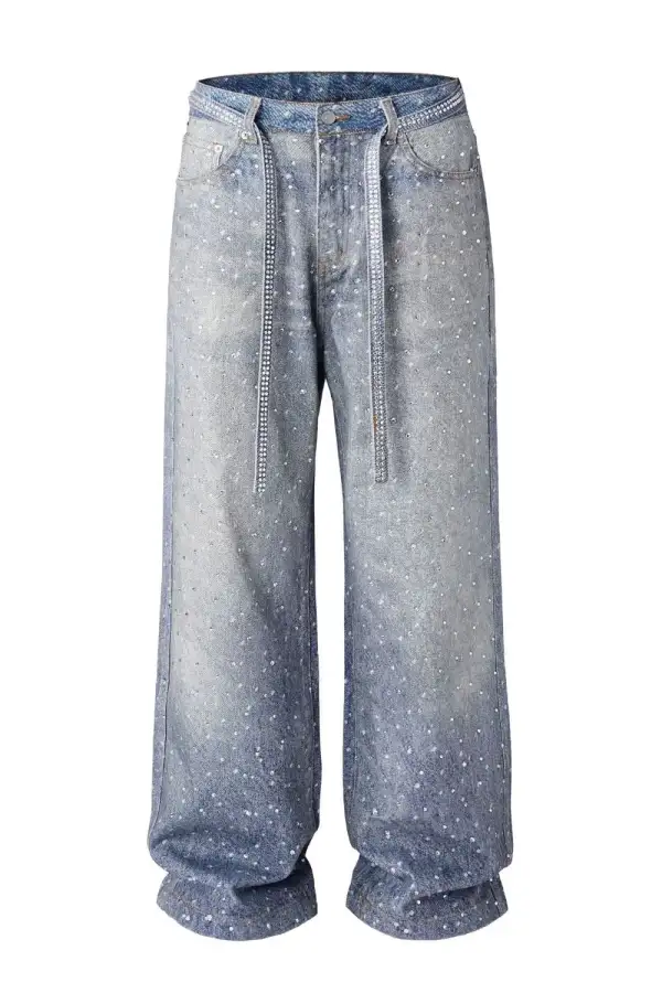 Washed Rhinestone Jeans with Rhinestone Belt
