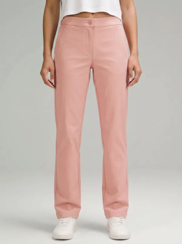Women's Casual Minimalist Beige Solid Mid-Rise Straight Leg Pants
