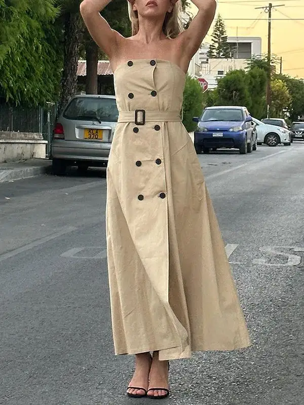Loose Buttoned Belted Maxi Dress