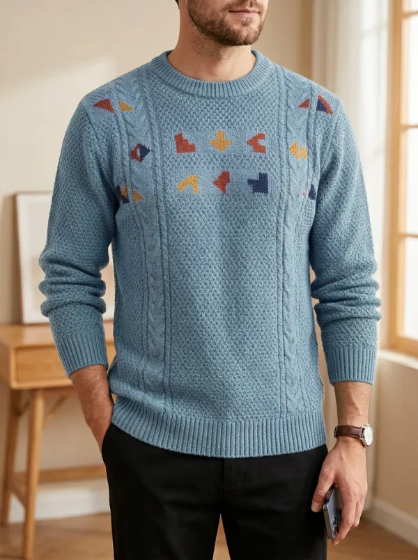 Men's Geometric Cable Knit Textured Sweater