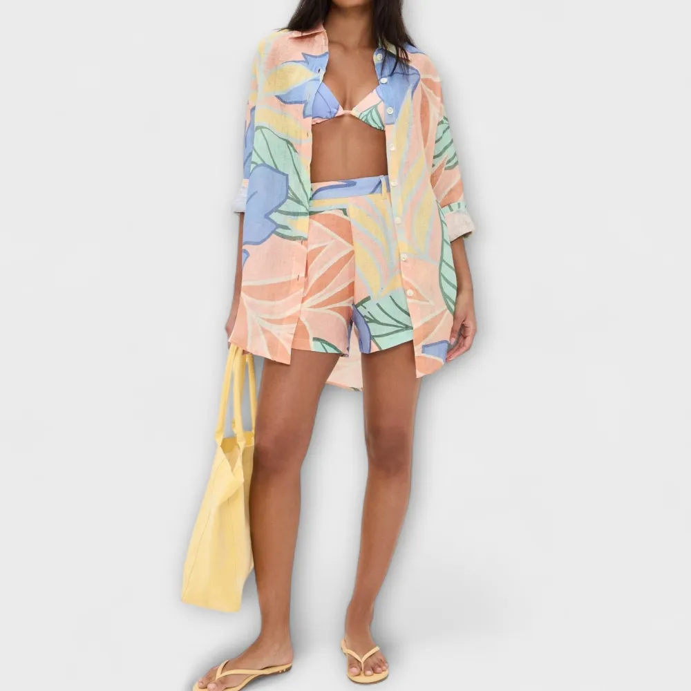 Tropical Leaf Print Leaf Print Shorts Matching Set