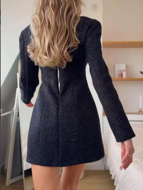 Puff Sleeve Tweed Elegant Mini Dress