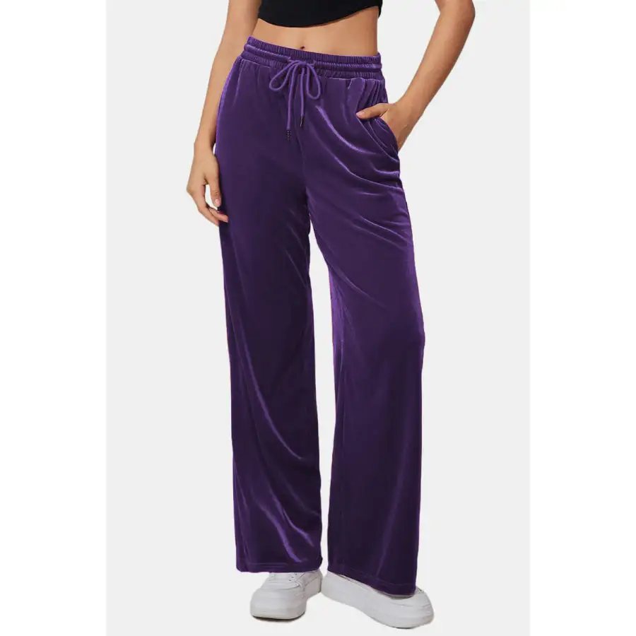 Drawstring Elastic Waist Straight Leg Pants