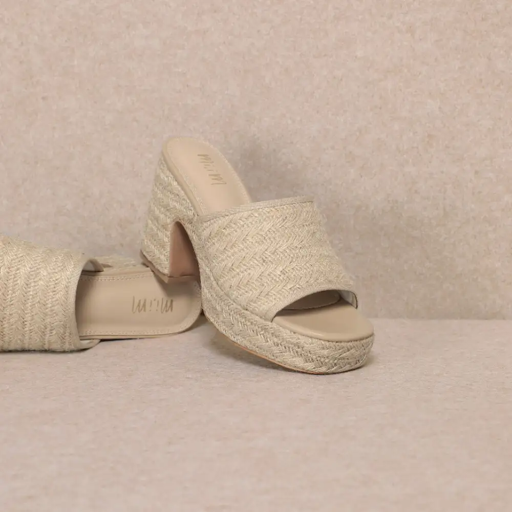 Amelia Raffia Platform Mule Heel