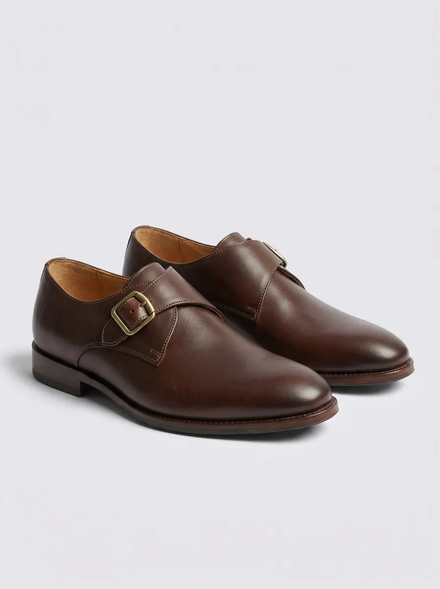 Men's Distinctive Classic Leather Single Monk Strap Dress Shoes