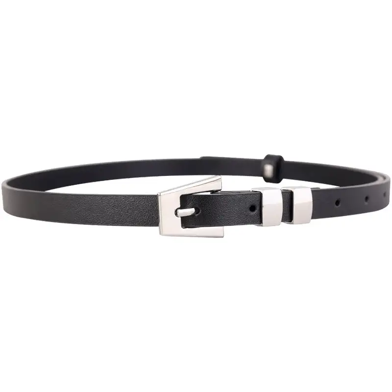 Elastic Skinny Leather Belt with Silver Buckle