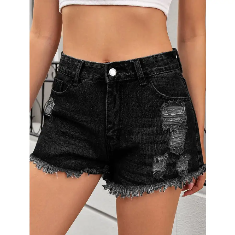 Chic Distressed Raw Hem Denim Shorts