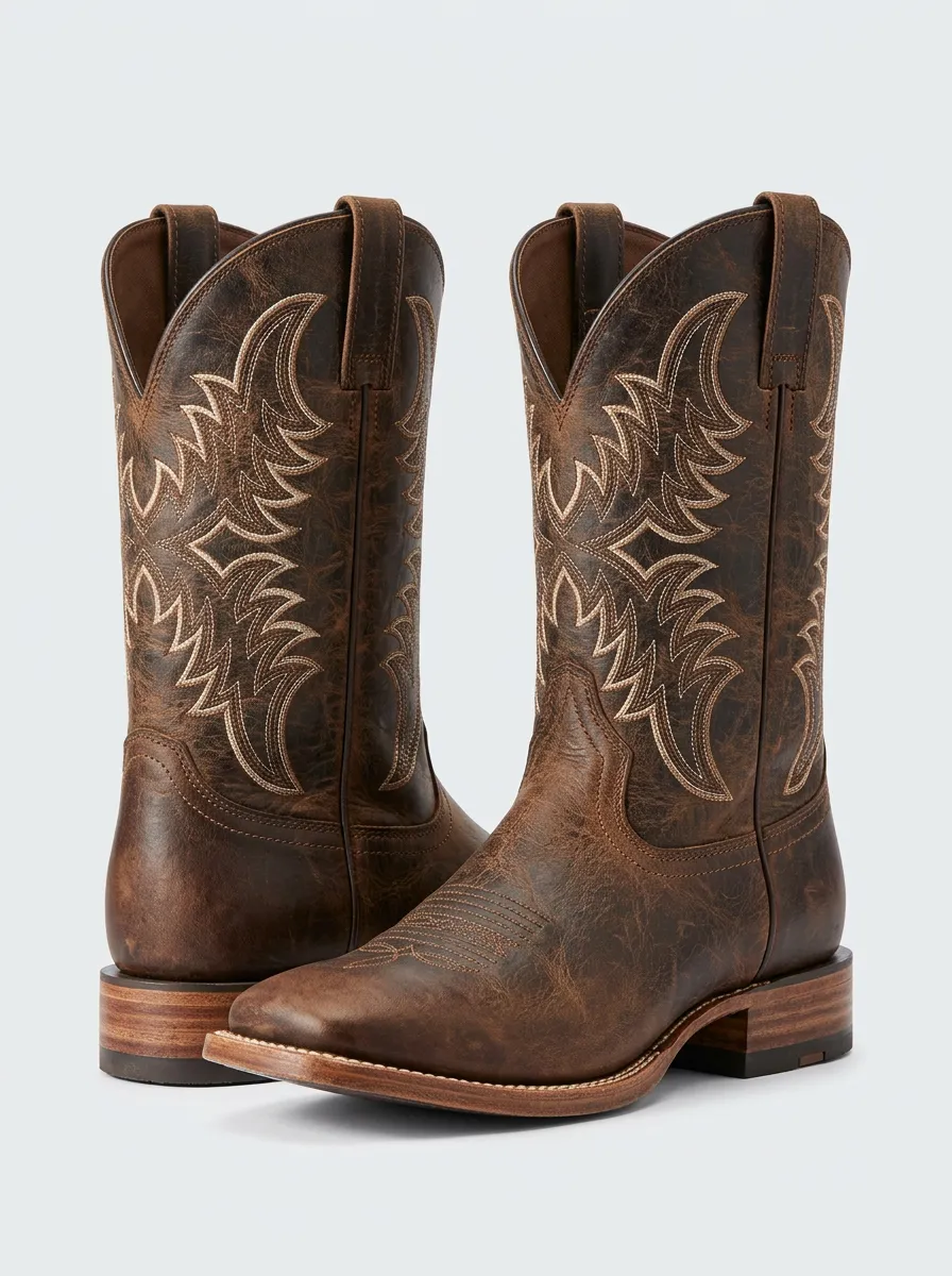 Open-Range Embroidered Distressed Frontier Look Men's Western Cowboy Boots