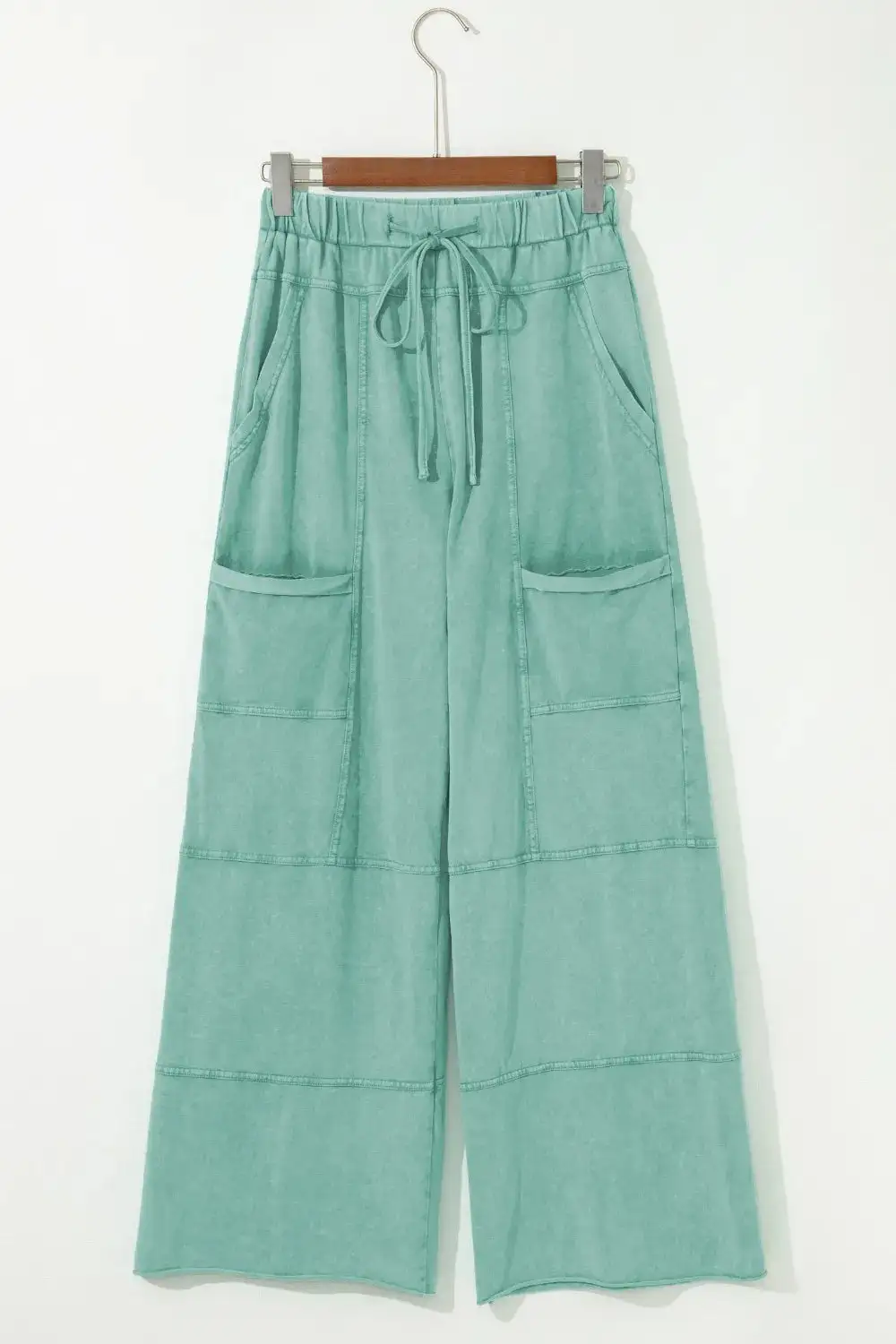 Mineral Wash Exposed Seam Drawstring High Waist Wide Leg Cargo Pants