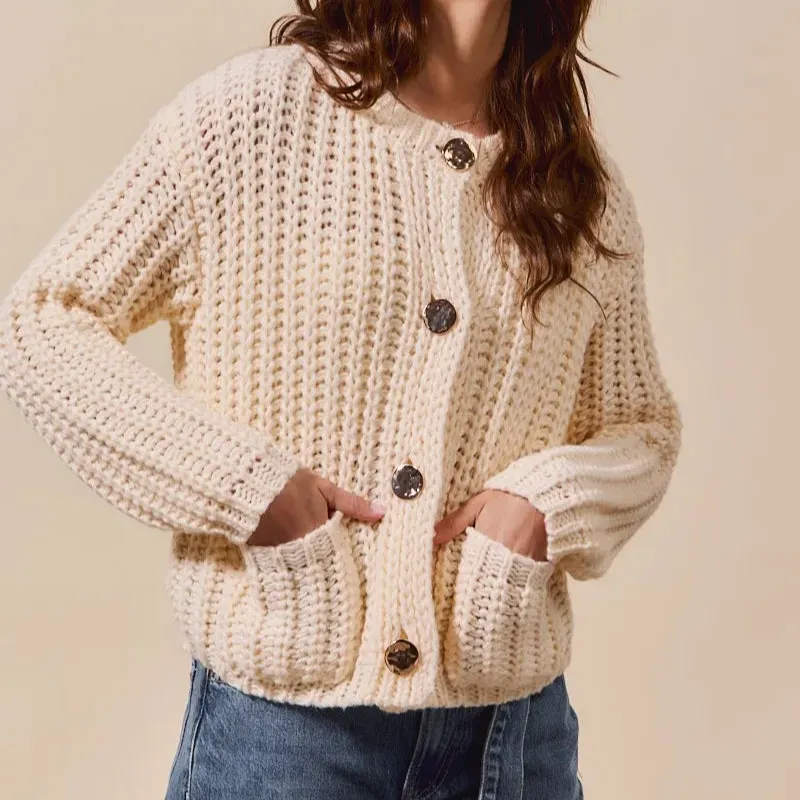 Long Sleeve Pocket Detail Knit Cardigan