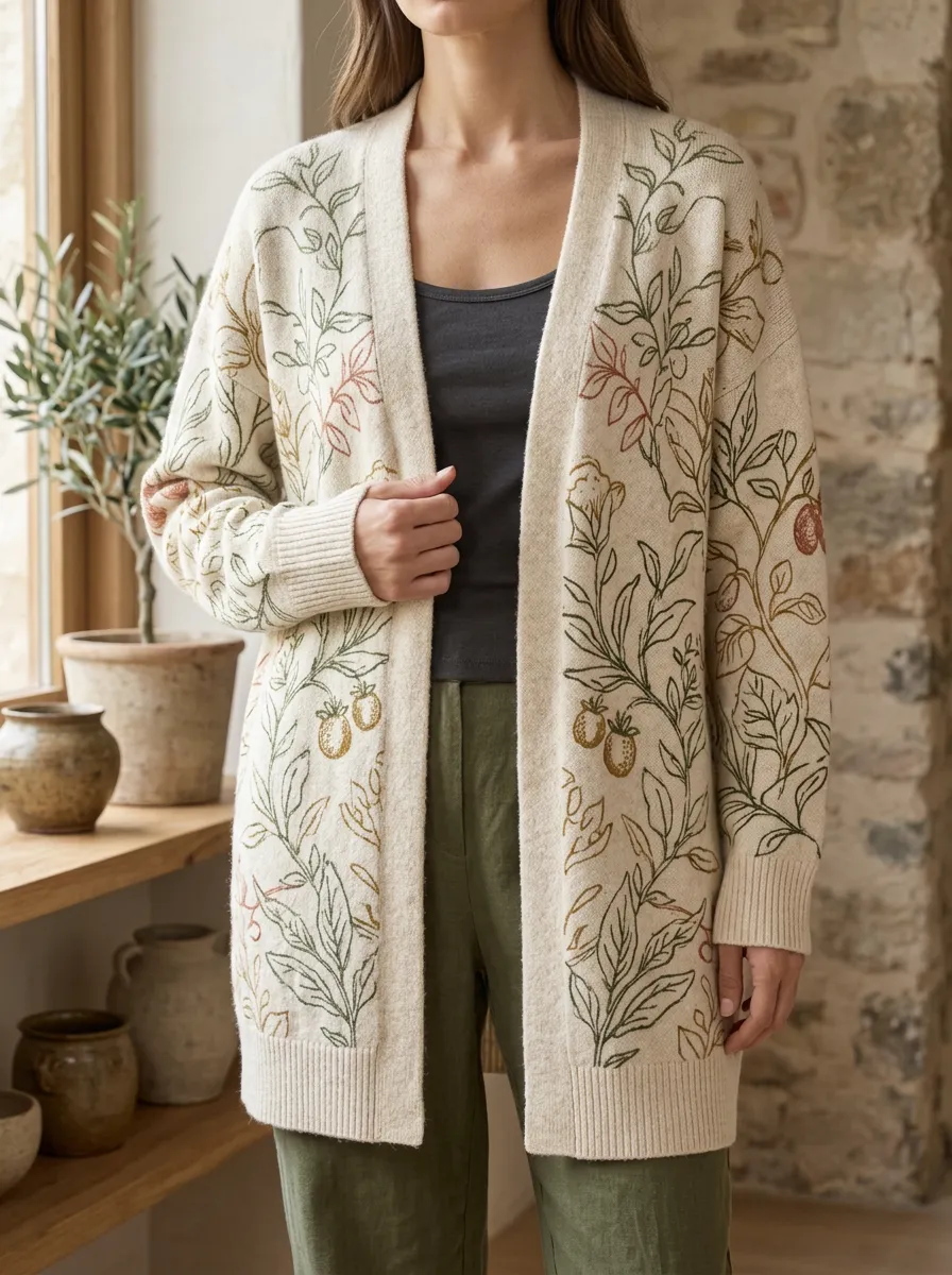 Women's Botanical Garden Floral Fruit Printed Cardigan