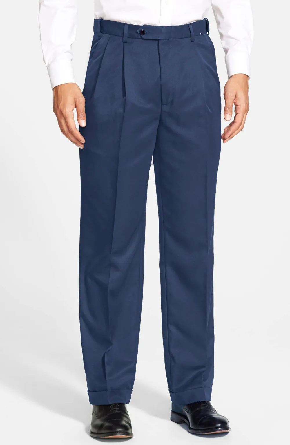 Poplin Flat Front Pleated Front Regular Rise Relaxed Fit Trousers